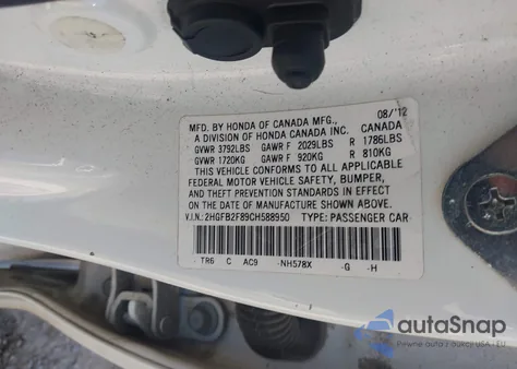 2012 Honda Civic Ex z USA, uszkodzony, nr VIN 2HGFB2F89CH588950